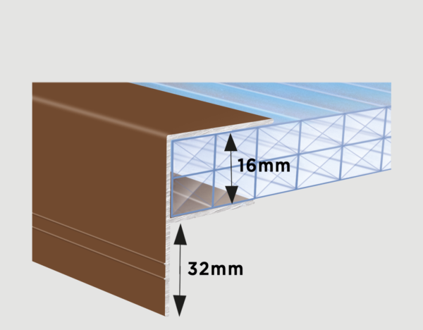 Aluminium F-Section for 16mm Polycarbonate Roof Sheets | Brown or White | Rockwell Building Plastics